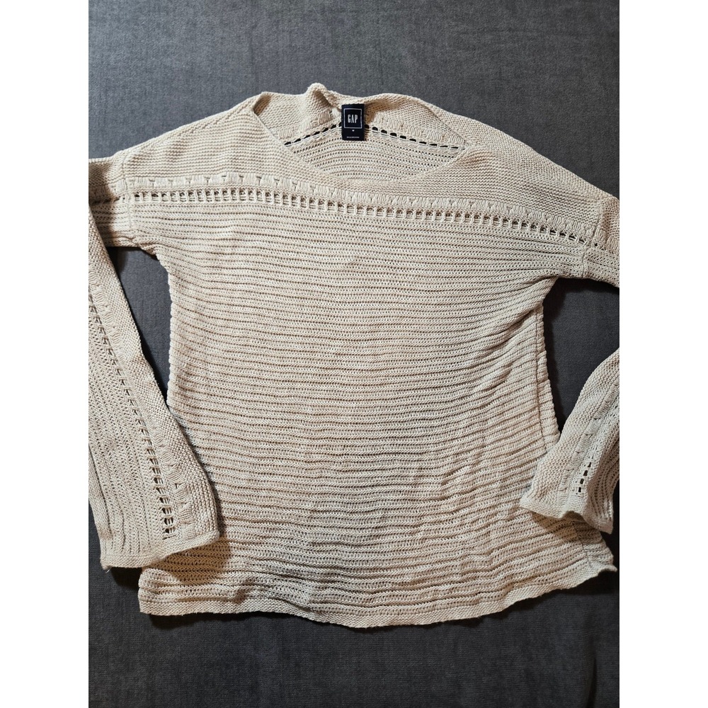GAP Womens Cream Open Stitch Knit Pullover Sweater Boho Lightweight Long Sleeve